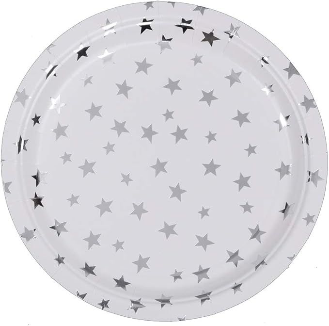 Ottin White and Silver Stars Paper Plates 9'' 48 Counts Twinkle Twinkle Little Star Party Plates ... | Amazon (US)