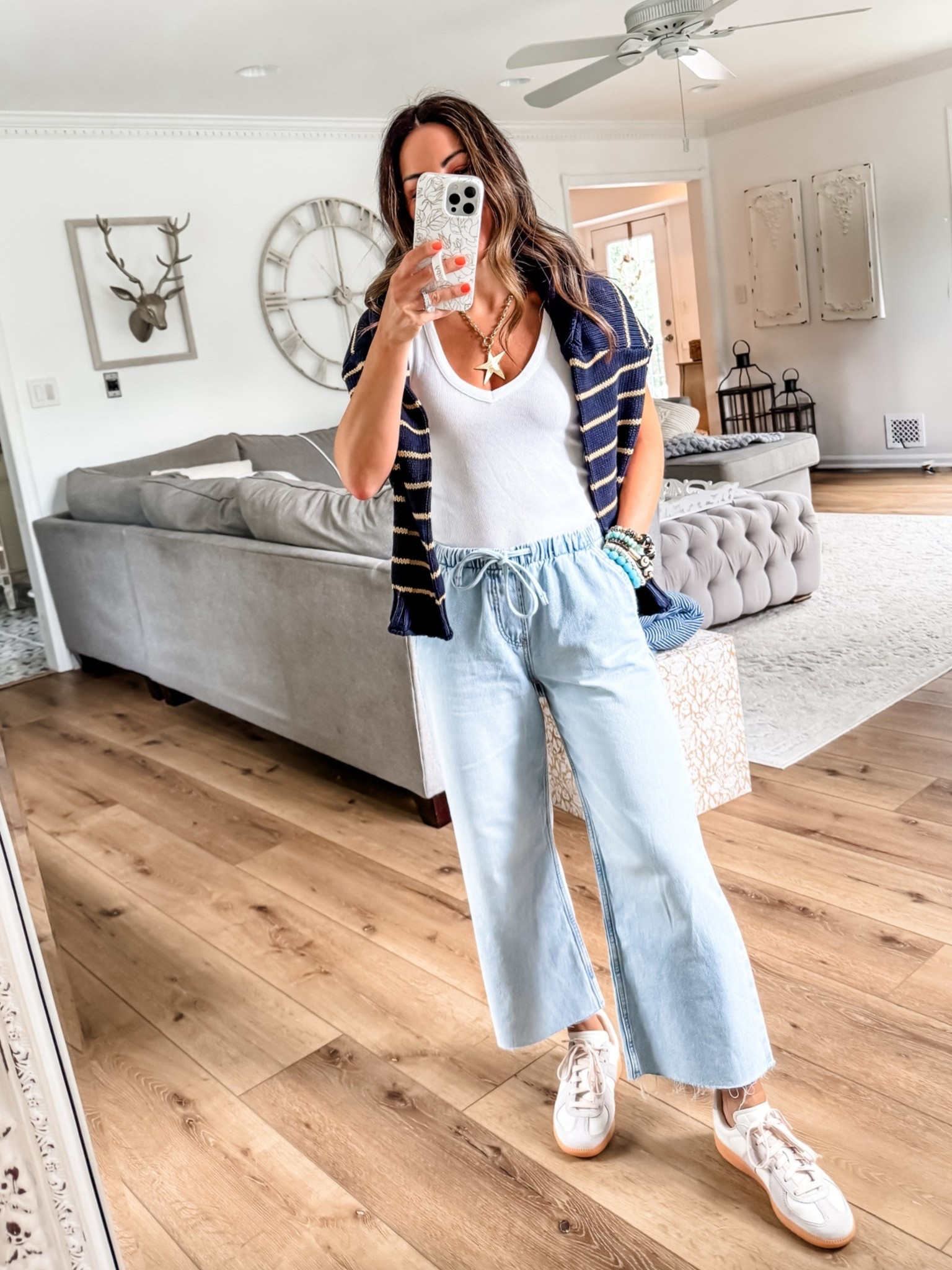 Drawstring jeans Xs petite but prefer small petite. Jeans code PERK. Tank small. Sneakers size down half

#LTKSaleAlert #LTKPetite #LTKOver40