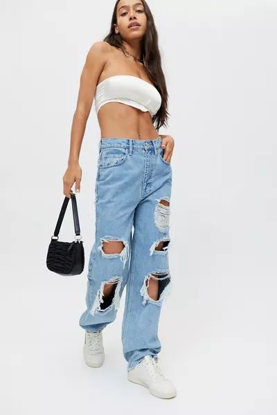 BDG High-Waisted Baggy Jean – Destroyed Light Wash | Urban Outfitters (US and RoW)