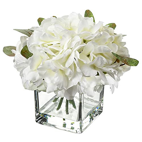 Fake Flowers with Vase Hydrangea Artificial Flowers in Vase Peony Faux Flowers in Vase Rose Silk Flowers Peonies Floral Arrangements Artificial with Vase for Home Bathroom Office Table Shelf Decor | Amazon (US)