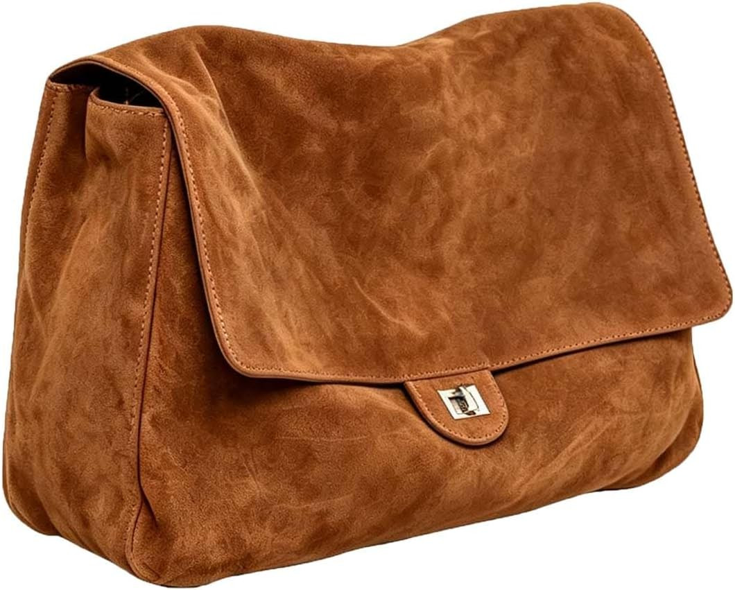 Women Leather Flap Shoulder Bag Soft Suede Crossbody Purse Underarm Handbag(Suede caramel,Large) | Amazon (US)