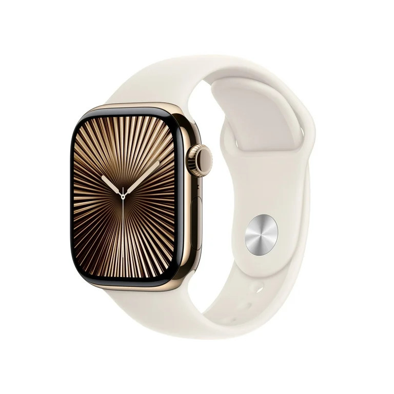 Apple Watch Series 10 GPS + Cellular 42mm Gold Titanium Case with Starlight Sport Band - M/L | Walmart (US)