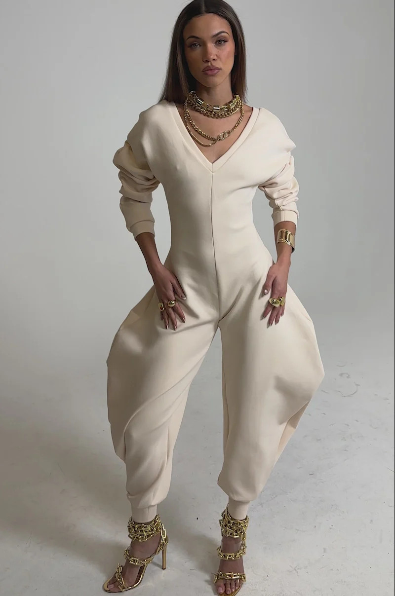 COMFY COZY SWEATSHIRT JUMPSUIT IN BONE | AKIRA