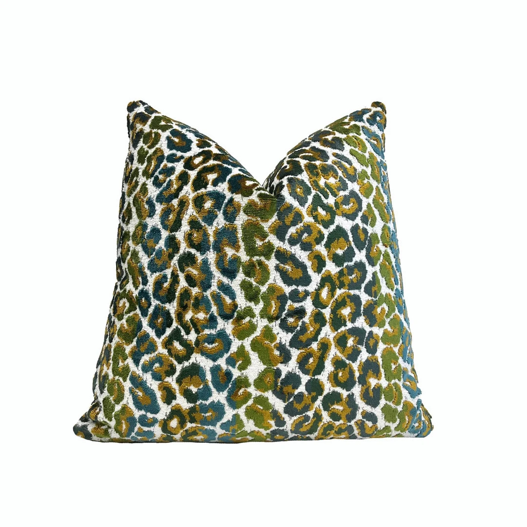 Rainforest Green Stripe Velvet Throw Pillow Cover Multicolored Animal Print Pillow Cover 20x20 22... | Etsy (US)