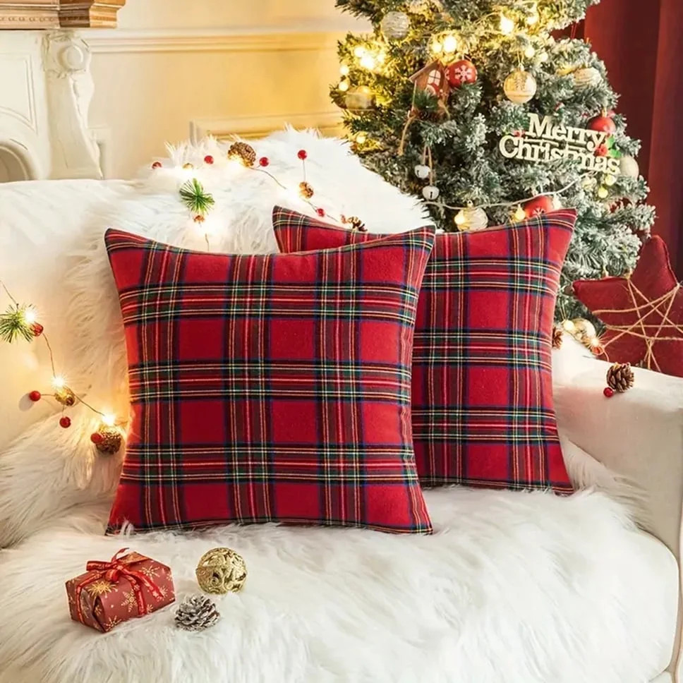 Lotechicw 2pcs Christmas Pillowcases Red&green Striped Plaid Design, 18*18/14*20 Inches, 100% Pol... | Walmart (US)