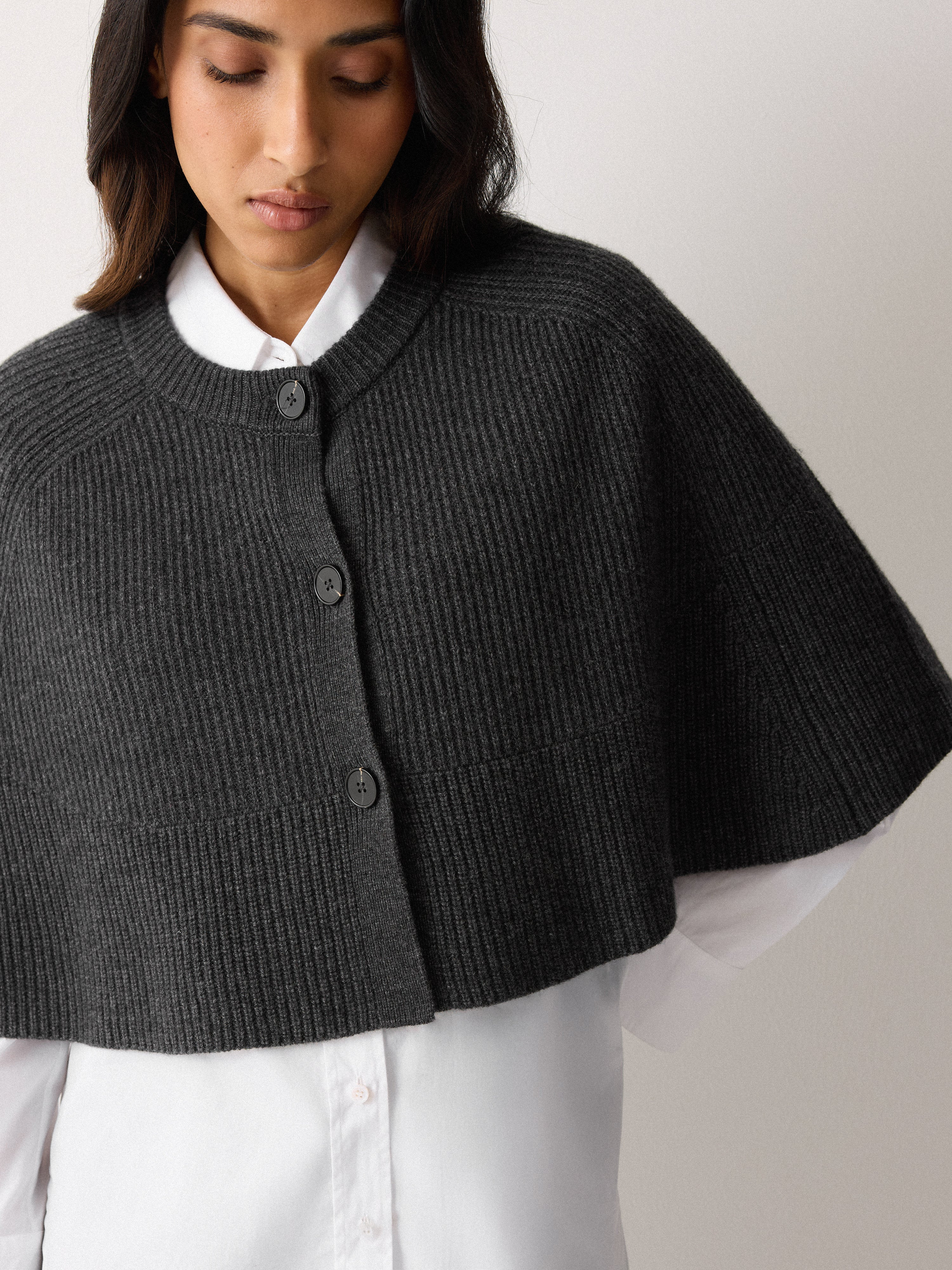 Wool Cashmere Blend Cape | Charcoal | Jigsaw (UK)
