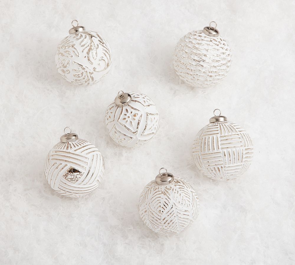 White &amp; Silver Glass Ball Ornaments - Set of 6 | Pottery Barn (US)