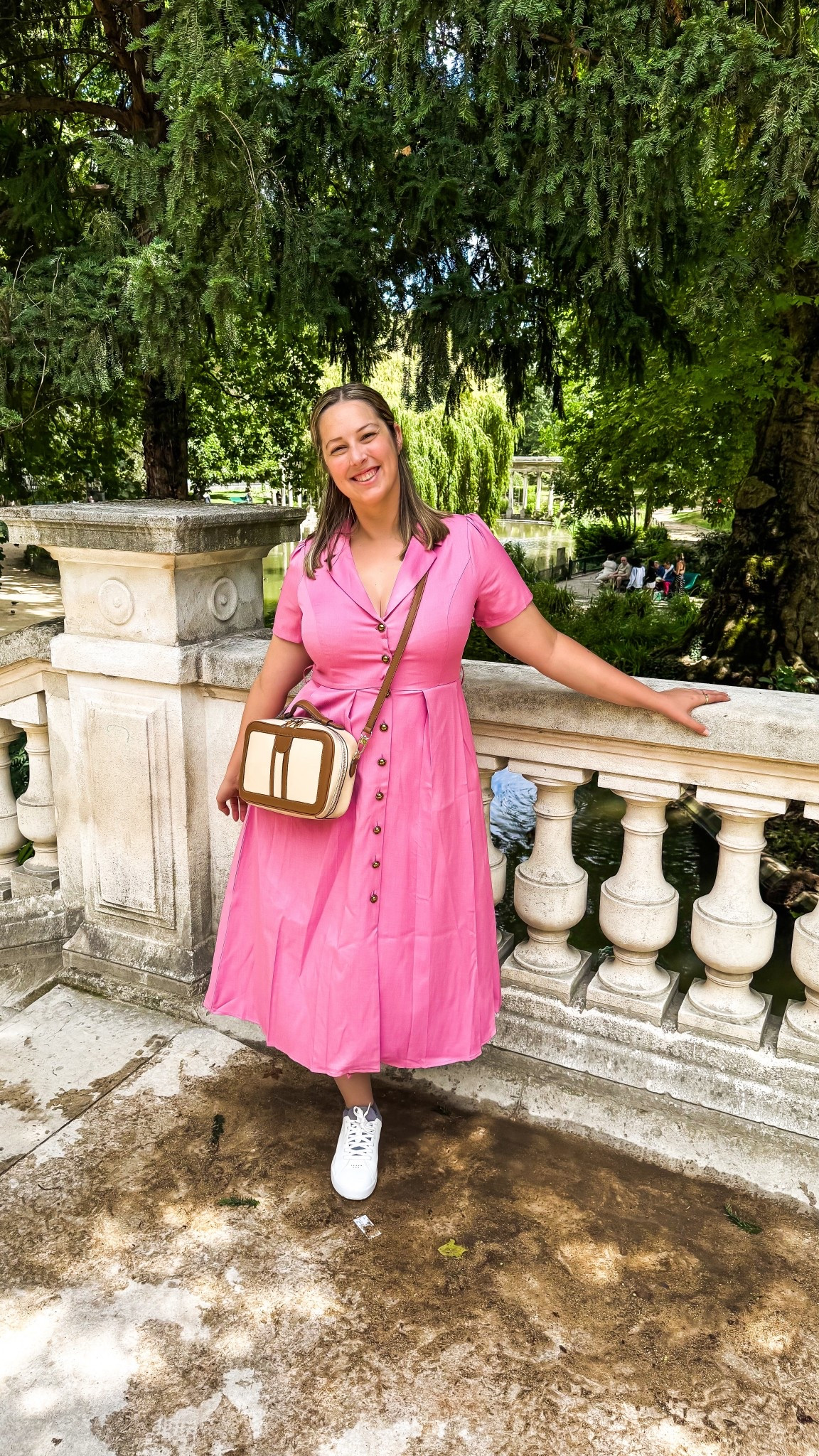 Paris day 1 outfit - rhioas button down collared midi dress in rose pink (size large, but could size up to xl for chest), on Roger white sneakers (size 9 1/2) and amazon crossbody RFID safe bag 

Midsize, midsize outfit, summer outfit, fall transition outfit, feminine style, affordable style, effortless style, outfit inspo, European outfit, travel outfit 

#LTKMidsize #LTKWorkwear #LTKSeasonal