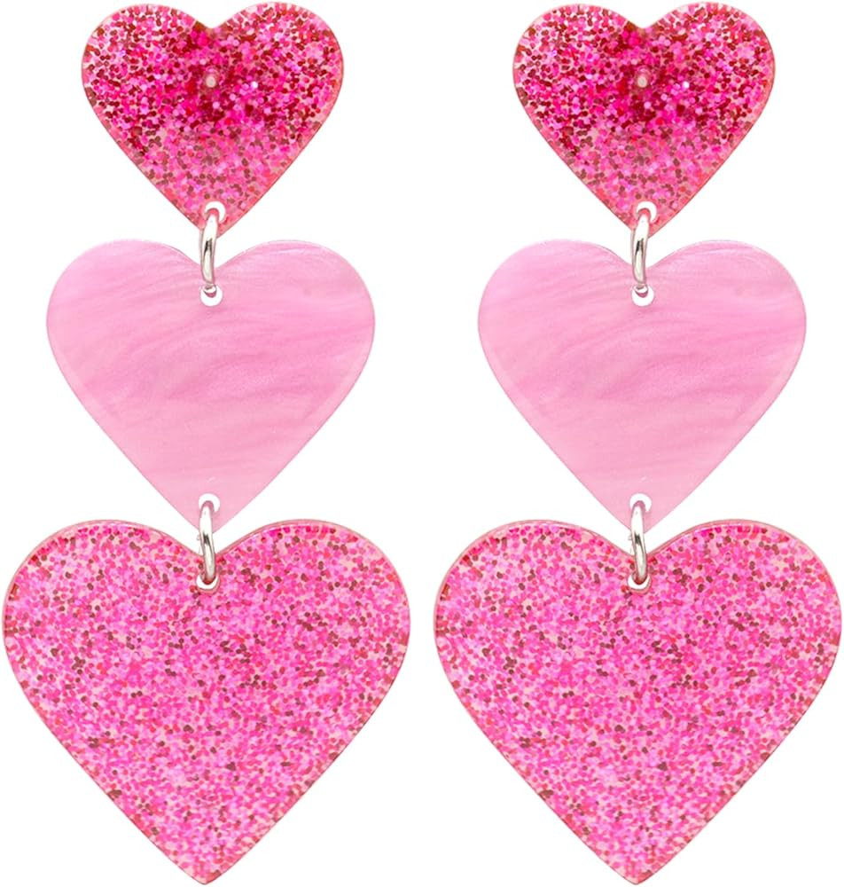 Double Hearts Drop Earrings,Pink Dangle Heart Earrings Love Heart dangle Earrings For Women Valen... | Amazon (CA)