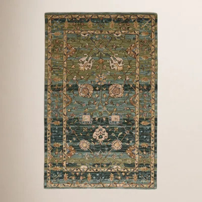Corla Floral Handmade Tufted Wool Green/Tan/Blue Area Rug | Wayfair North America
