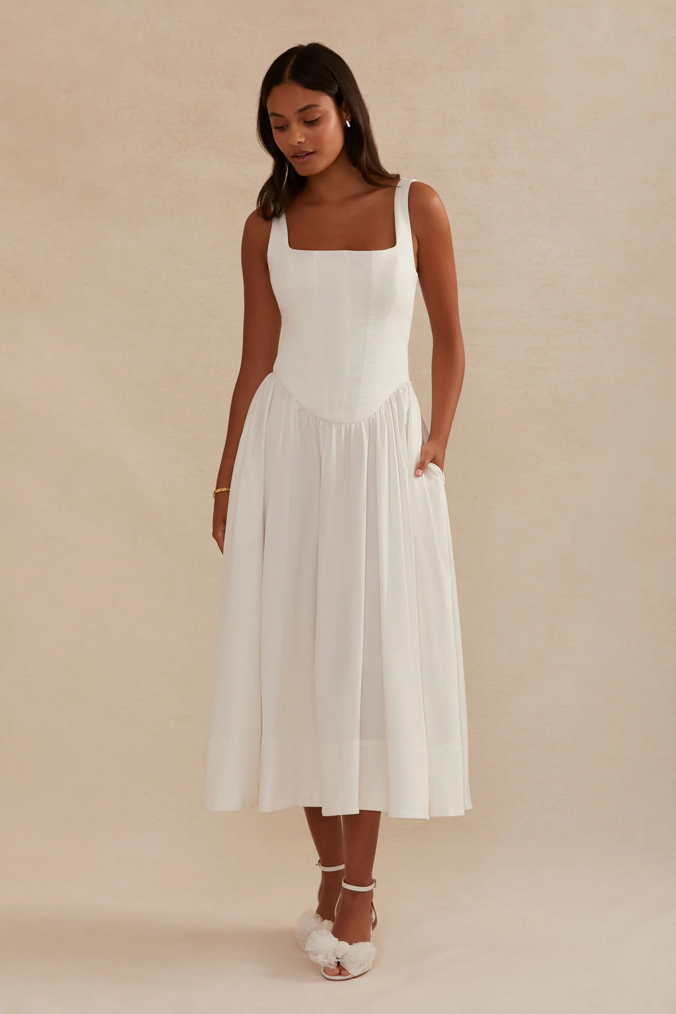 Little White Dress Lauren Cotton Size Large | Birdy Grey