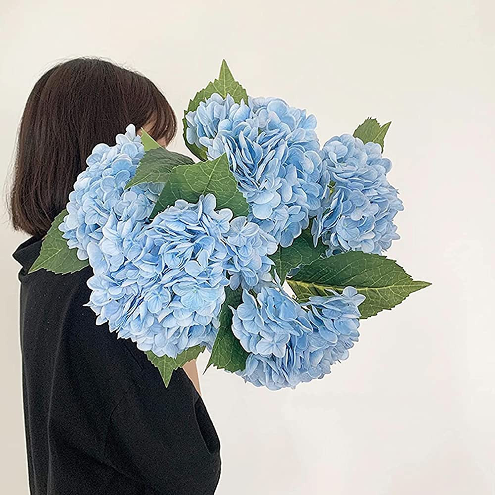 ZooeyRoose Light Blue Real Touch Hydrangea Artificial Flowers 3pcs 21" Large Full Hydrangea Head ... | Amazon (US)