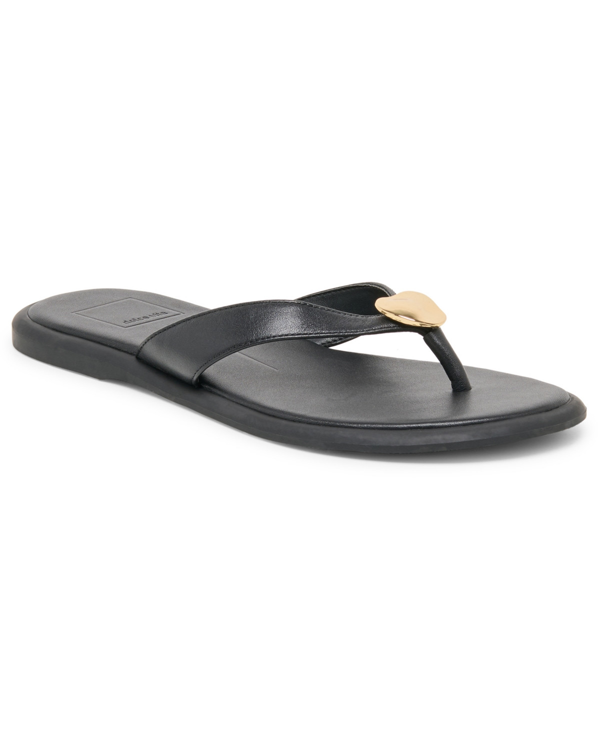 Dolce Vita Women's Jaina Dome Embellished Thong Flat Sandals - Black Leather | Macy's