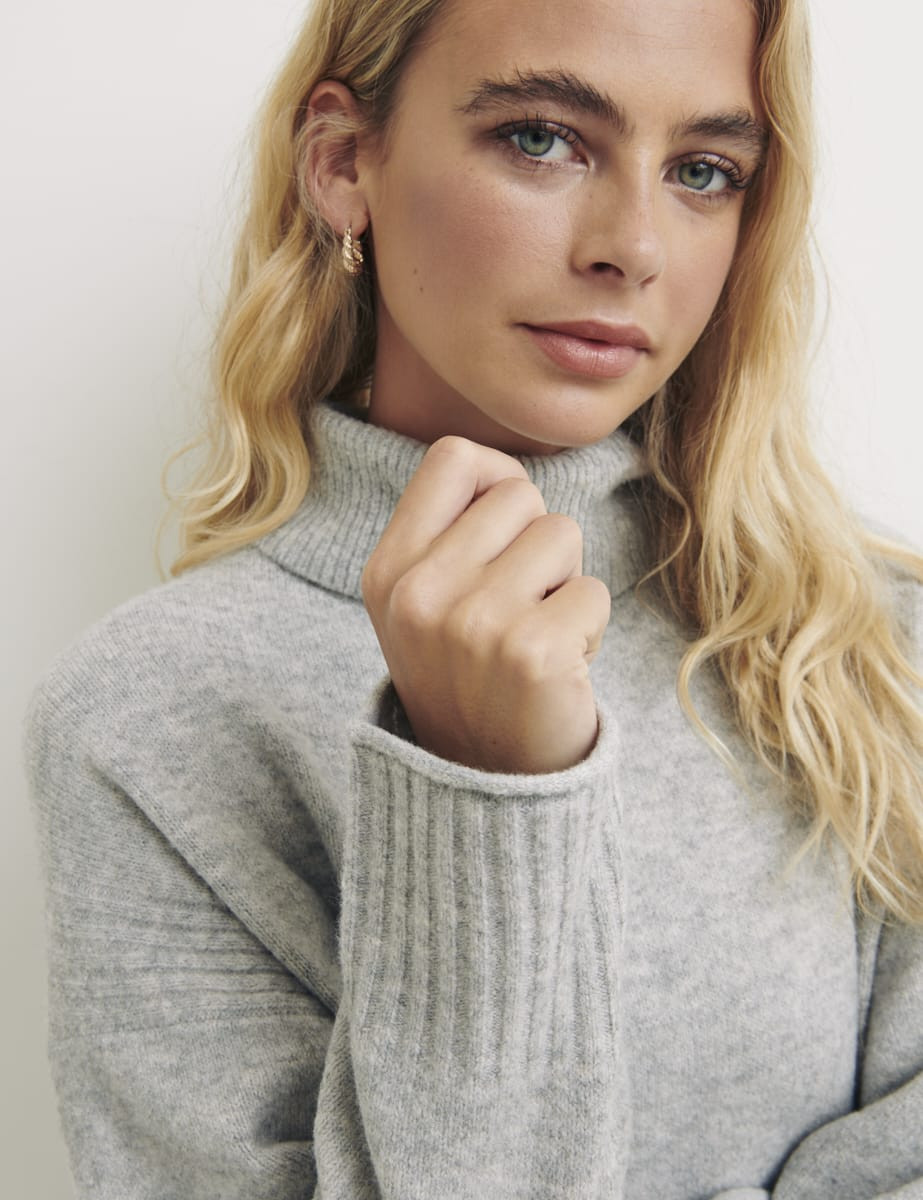 Grey Long Line Roll Neck Jumper | Nobody's Child