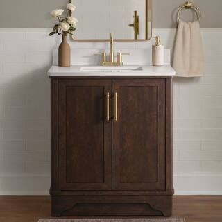 Eastwood 31 in. Single Sink Dark Walnut Bath Vanity with Carrara White Engineered Stone Top (Asse... | The Home Depot