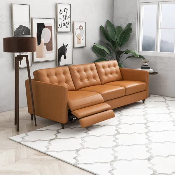 Andrei 93" Genuine Leather Square Arm Power Foot Rest Reclining Sofa | Wayfair North America