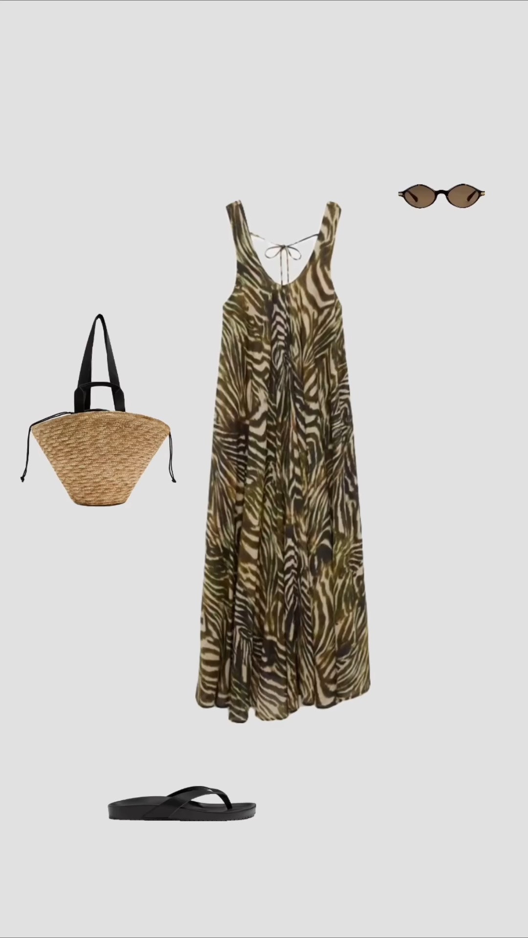 Summer Holiday Pool Day Outfit Inspo 🌞🌴

• beach swimsuit bikini cover up green animal print maxi dress black flip flops sandals raffia straw tote bag womens vacation outfits 2026 •

#LTKsummer #LTKswimwear #LTKtravel