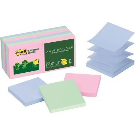 Post-it Greener Notes Recycled Pop-up Notes 3 x 3 Assorted Helsinki Colors 100-Sheet | Walmart (US)