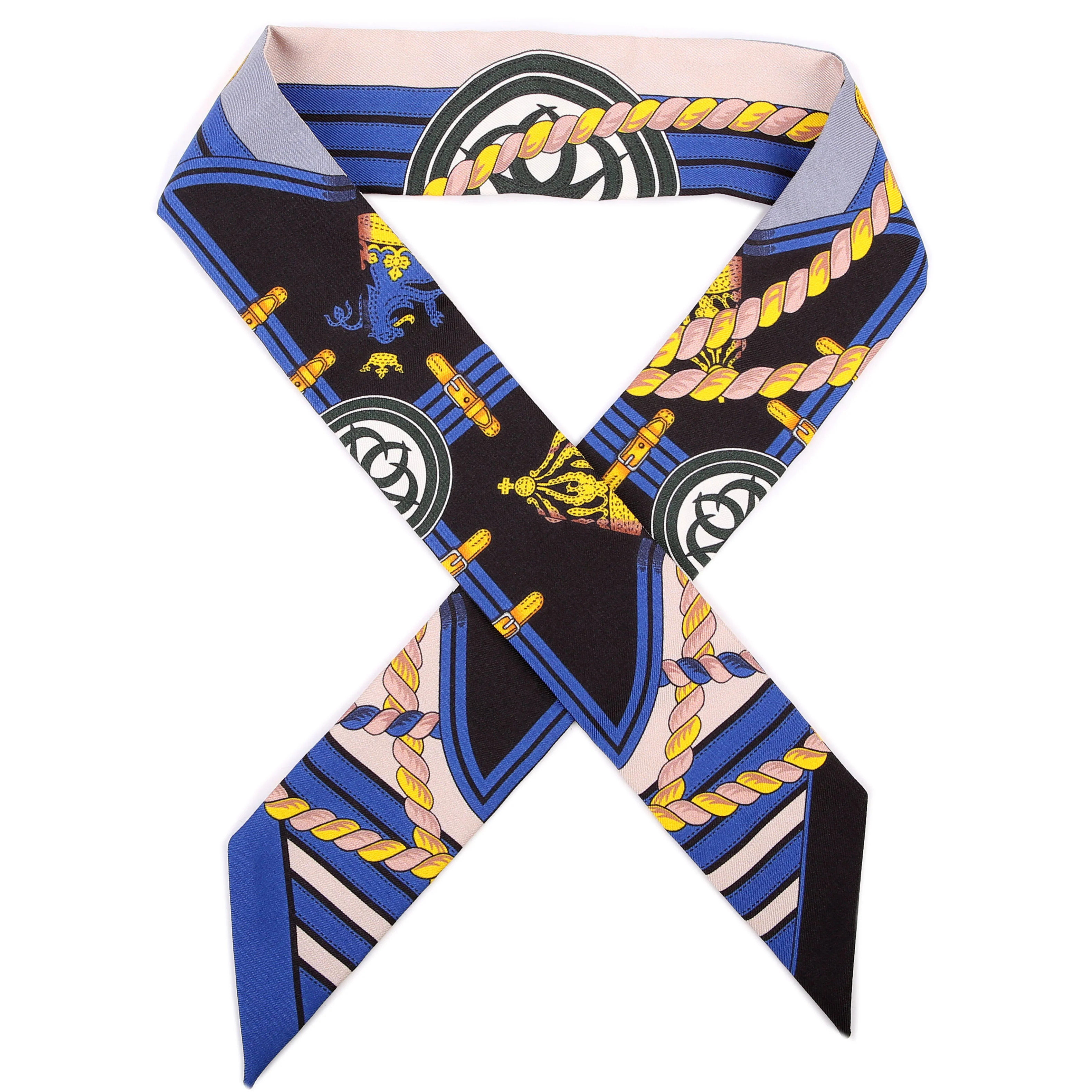 Grande Tenue Twilly Silk Scarf Black/Blue | Keeks Designer Handbags