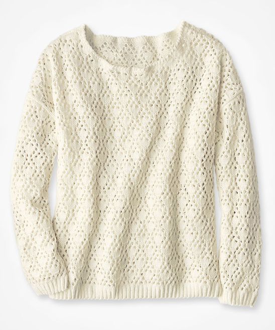 Coldwater Creek Women's Pullover Sweaters Crema - Crema Chenille Pointelle Oversize Sweater - Petite | Zulily