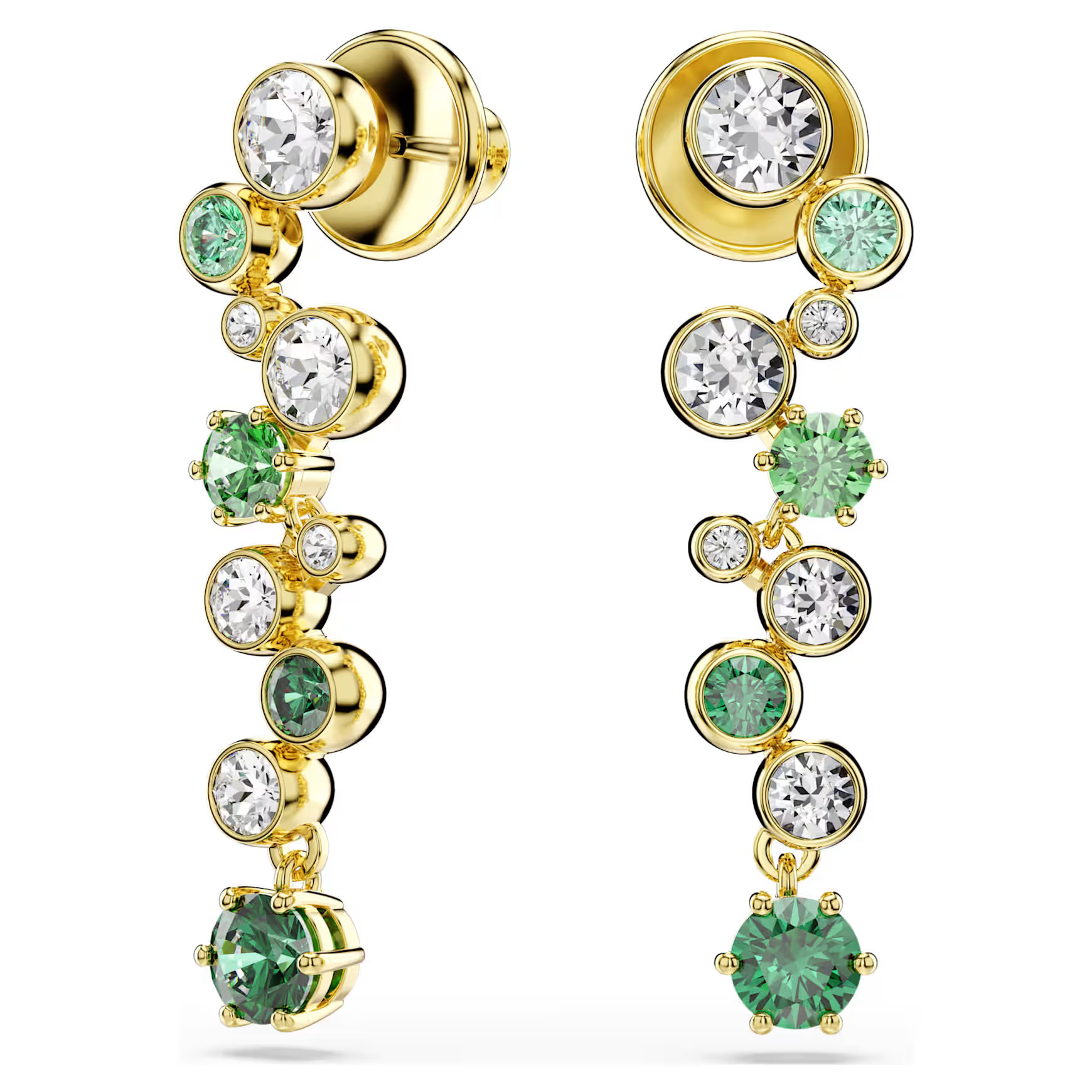 Constella drop earrings, Mixed cuts, Green, Gold-tone plated by SWAROVSKI | SWAROVSKI