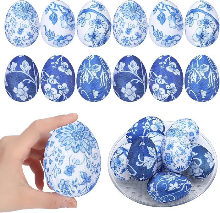 12 Pcs Easter Chinoiserie Egg Set Blue and White Toile Egg Decor 3.2 Inches H Decorative Spring E... | Amazon (US)