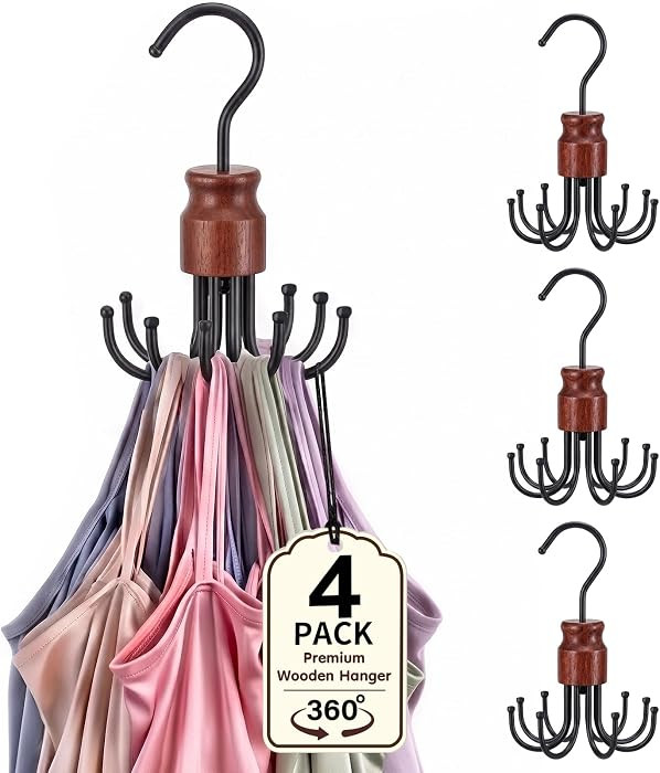 4 Pack Tank Top Hanger for Closet Organizer, Premium Wood Bra Hanger | Amazon (US)