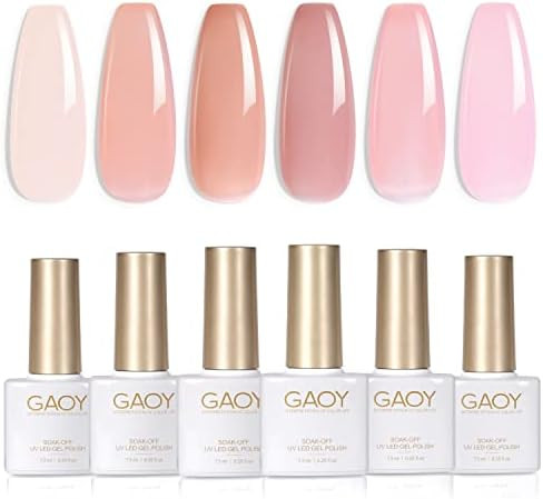 GAOY Jelly Nude Pink Gel Nail Polish Set of 6 Transparent Colors Sheer Gel Polish Kit UV LED Soak Of | Amazon (US)