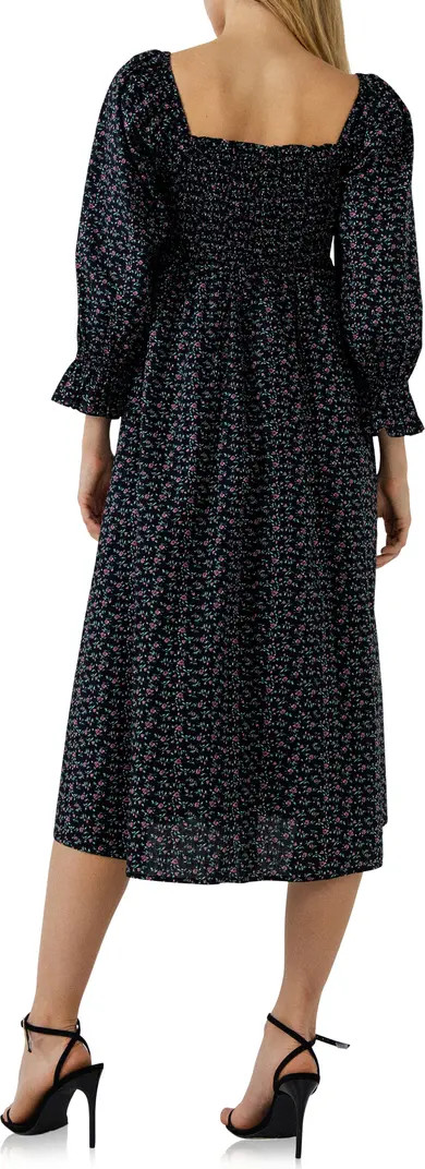 Floral Smocked Long Sleeve Midi Dress | Nordstrom Rack