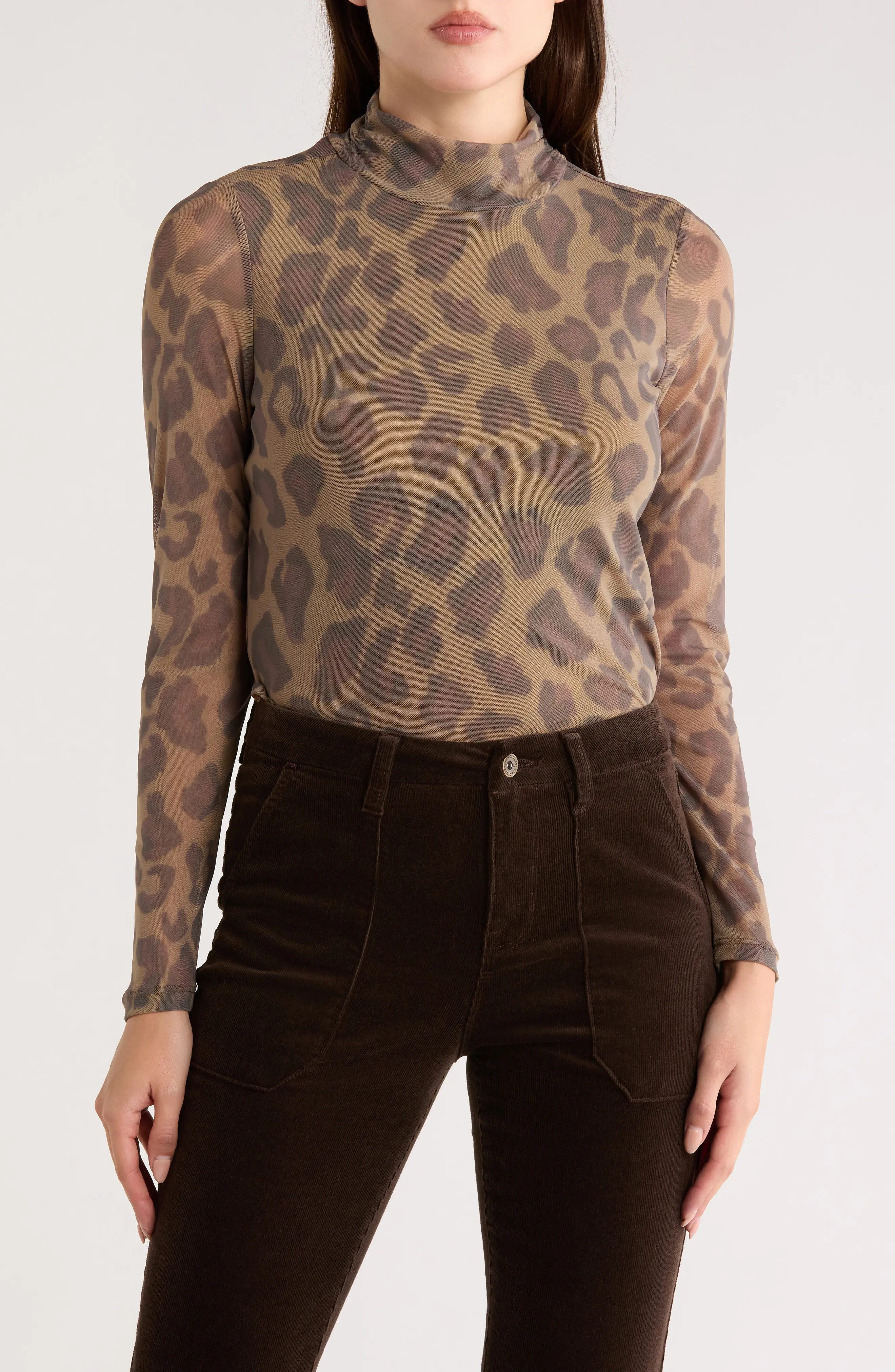 Sanctuary Everyday Mock Neck Long Sleeve Mesh Top in Bronzed Feline at Nordstrom Rack, Size X-Small | Nordstrom Rack