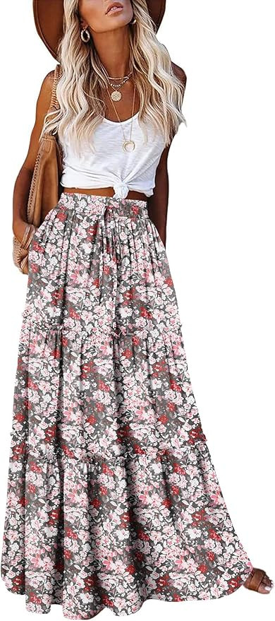 onlypuff Maxi Skirt for Women Boho Western Skirts High Waist Long Skirt with Pockets Fall Festiva... | Amazon (US)
