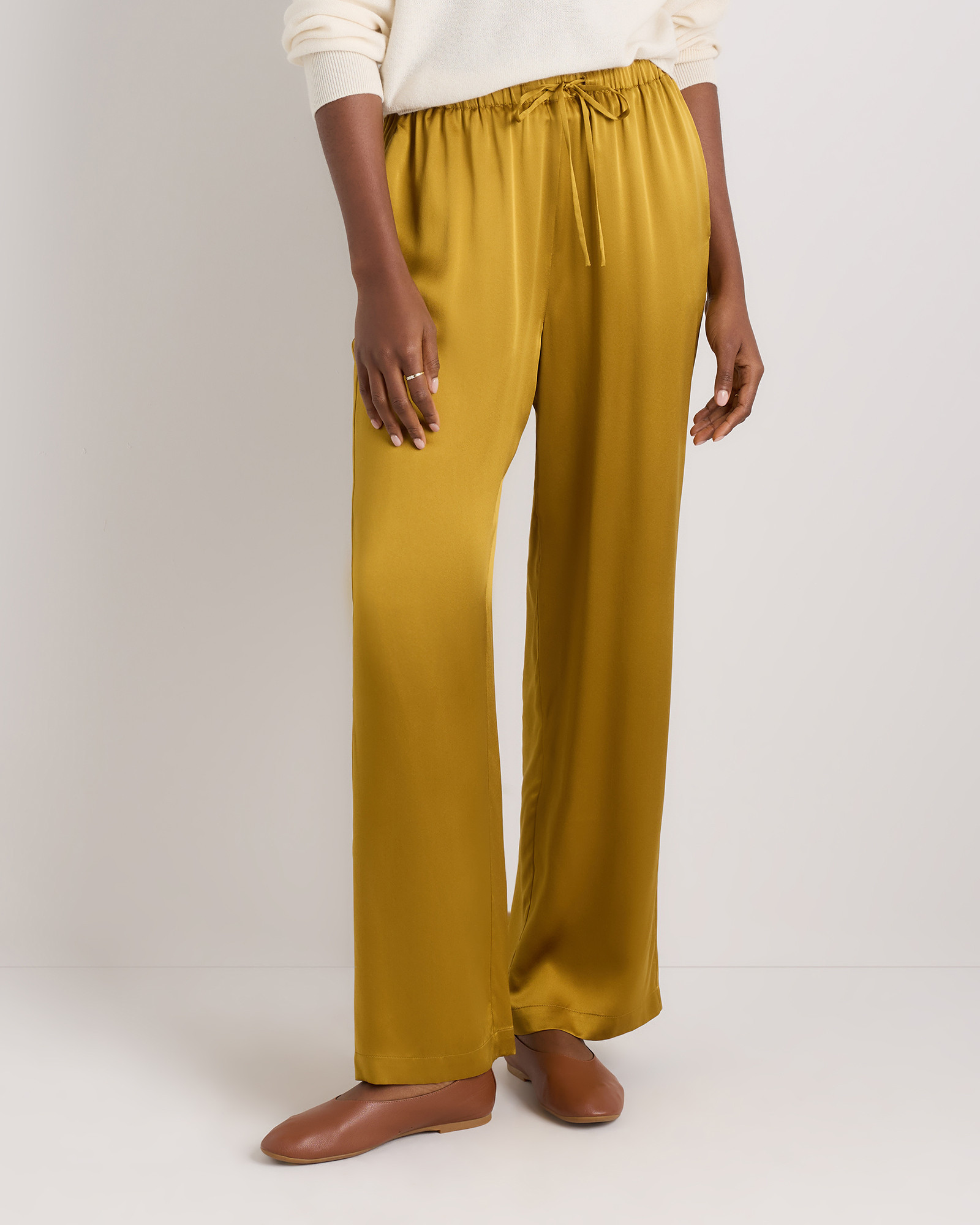 Quince | Women's Drawstring Wide Leg Pants in Mineral Yellow, Size XL, Silk | Quince