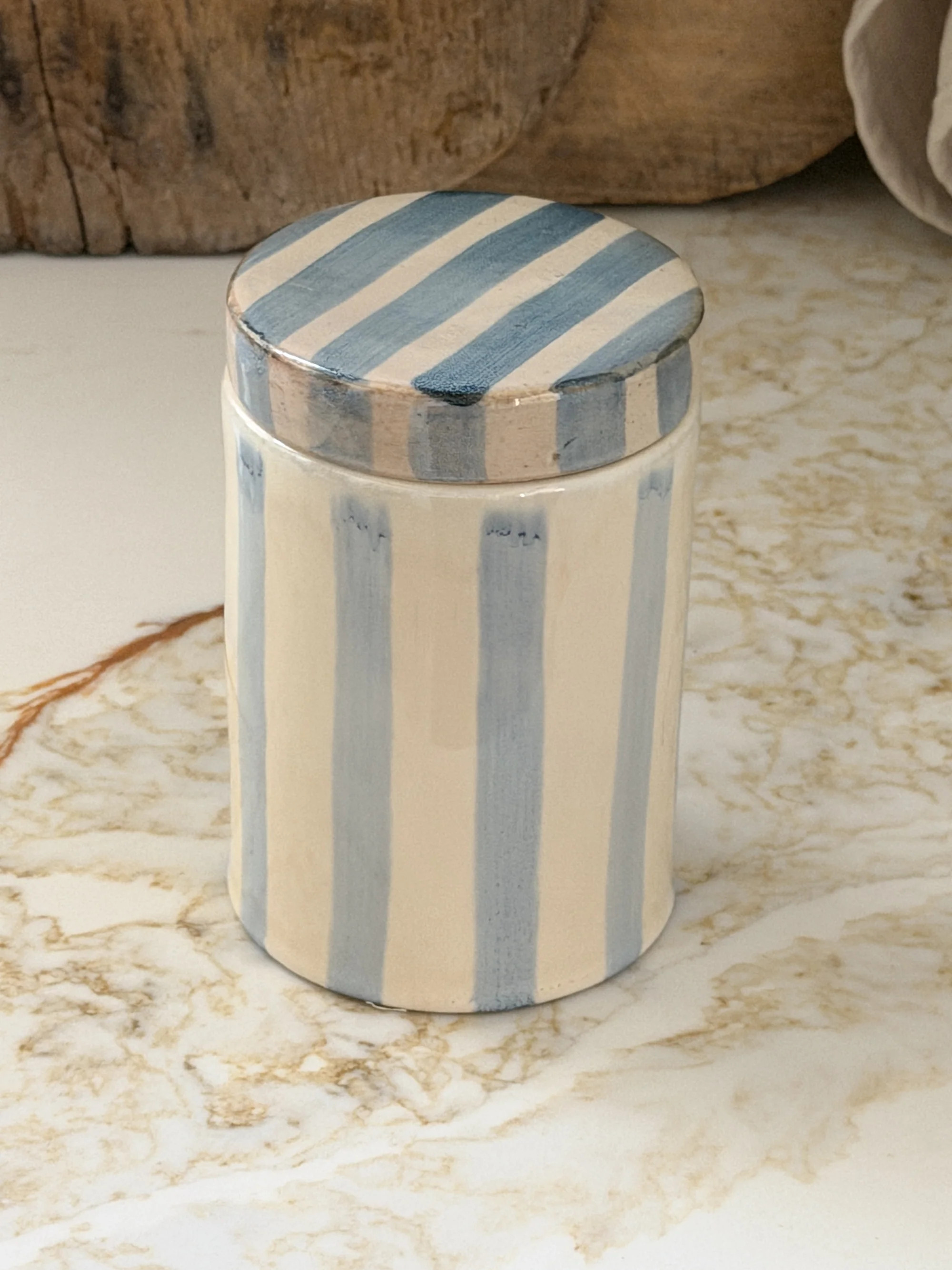 Blue Striped Ceramic Jar | Cottage and Key