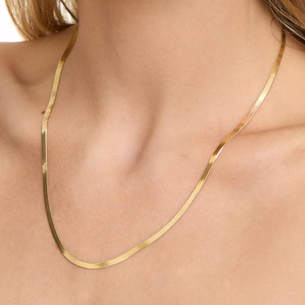 Italian 18K Gold Plated Sterling Silver Herringbone Chain Necklace for Women or Men's Chain | Fla... | Amazon (US)