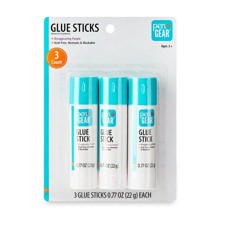 Pen+Gear Glue Sticks, Disappearing Purple, Washable, 0.77 oz, 3 Count | Walmart (US)