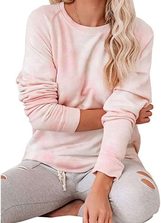 2021 Tie Dye Sweatshirts for Women,Long Sleeve Crewneck Top Gradient Printed Hoodie Loose Casual ... | Amazon (US)