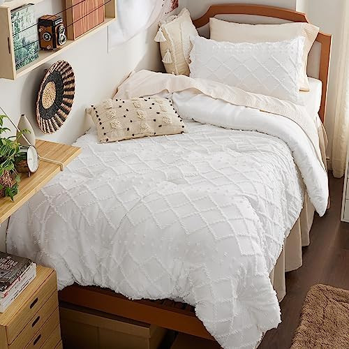 Bedsure Twin Comforter Set - White Boho Twin Comforter, Shabby Chic Dorm Bedding Set for Kids, 2 ... | Amazon (US)