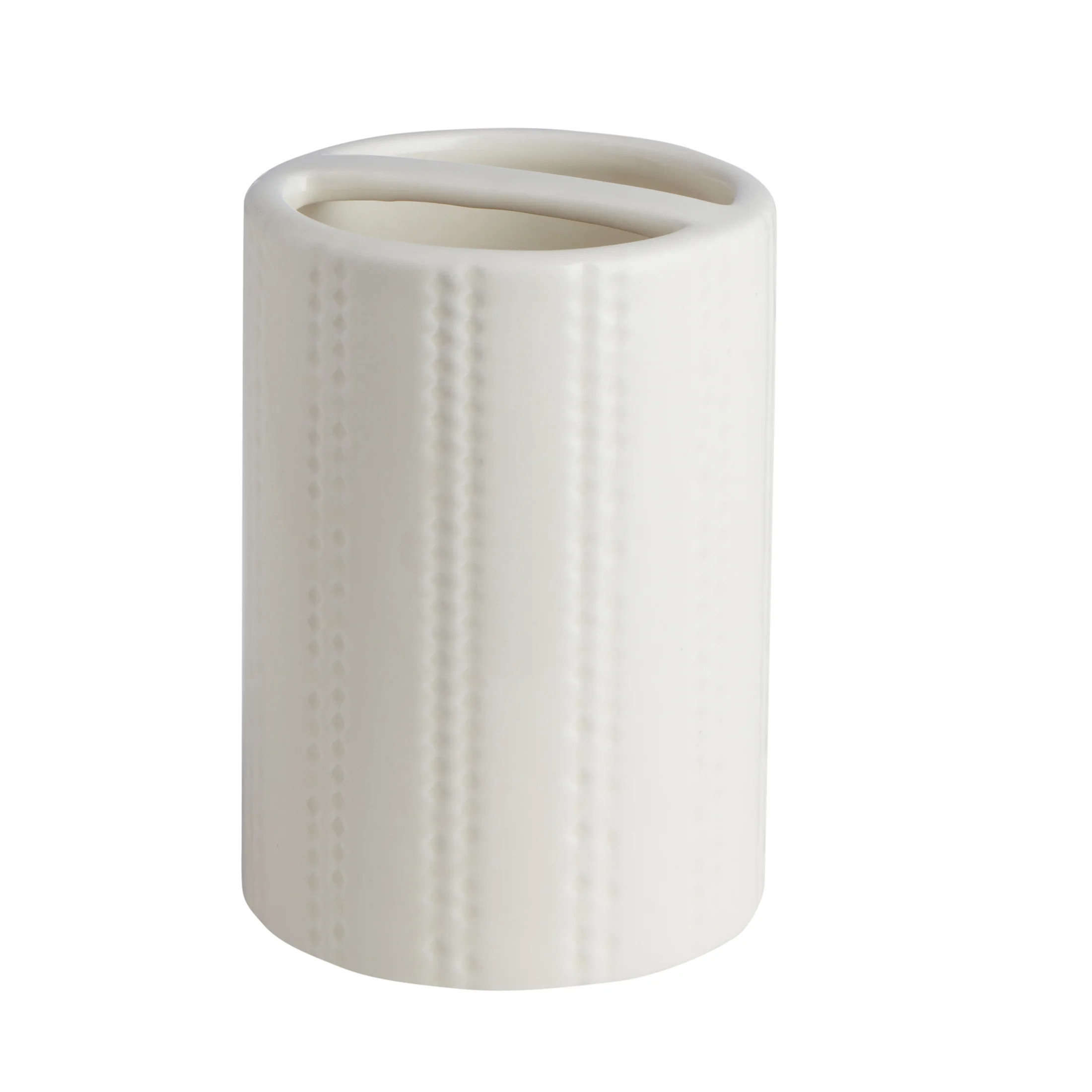 My Texas House Alice Ivory Embossed Stripe Ceramic Bathroom Tumbler - Walmart.com | Walmart (US)