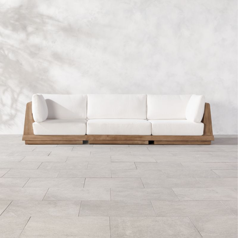 Riposo Teak 3-Piece Outdoor Sectional with Boucle Sunbrella Cushions | CB2 | CB2