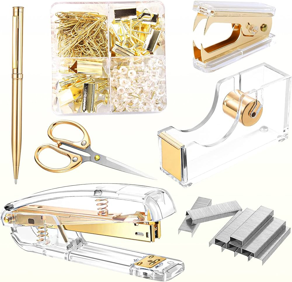Office Supplies Set Desk Stationery Accessories Kit of Stapler, Staple Remover, Tape Dispenser, B... | Amazon (US)
