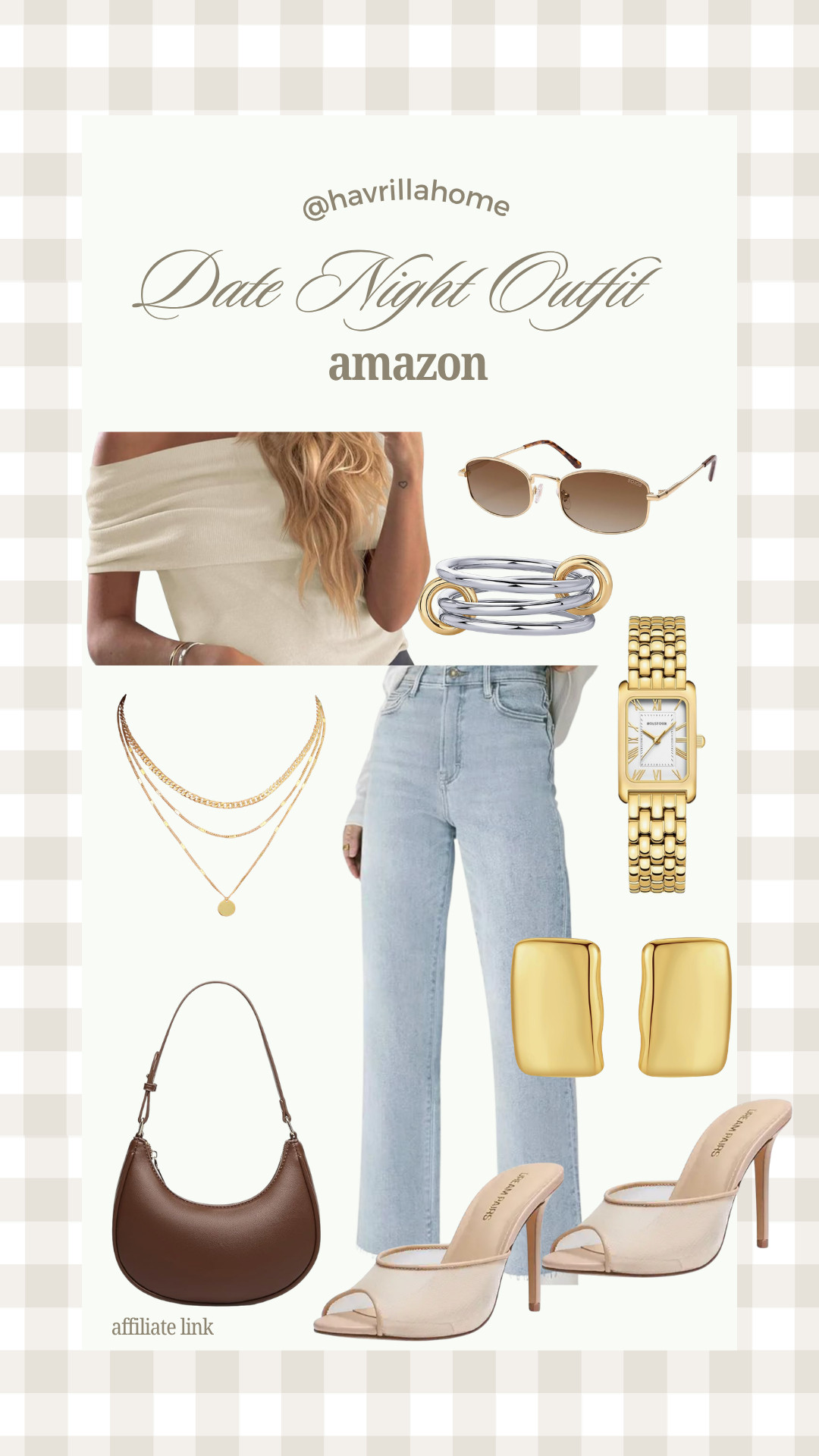 Amazon date night outfit women, amazon date night look, off shoulder top outfit, light wash jeans outfit, neutral heels outfit, gold jewelry stack, layered necklaces trend, brown shoulder bag, strappy heels nude, elevated casual outfit, chic minimal style, women’s fashion basics, capsule wardrobe outfit

#LTKgrwm #LTKootd #LTKBeauty
