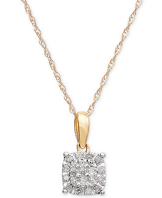 Diamond Cluster 18" Pendant Necklace (1/10 ct. t.w.) in 10k Gold | Macy's