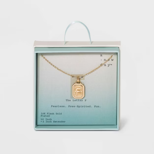 Silver Plated Initial Tag Pendant Necklace - A New Day™ Gold | Target