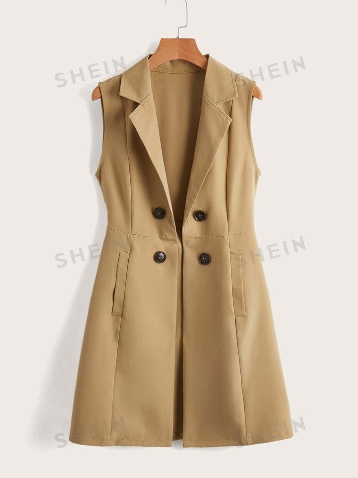 SHEIN Clasi Double Button Lapel Neck Vest Blazer | SHEIN
