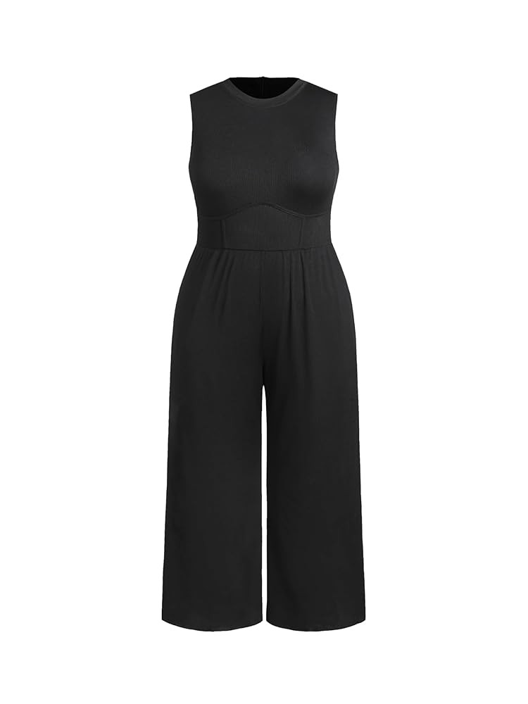 CIDER Plus Size Jumpsuits For Curvy Women Crew Neck Sleeveless Elegant Wide Leg Jumpsuits Dressy ... | Amazon (US)