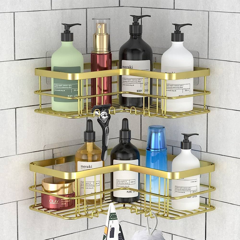 Yazoni Corner Shower Caddy, Adhesive Shower Shelves No Drilling [2-Pack], Rustproof Stainless Ste... | Amazon (US)