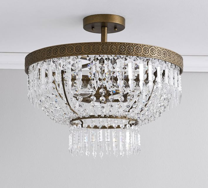 Scarlett Crystal Flush Mount, Antique Brass | Pottery Barn (US)