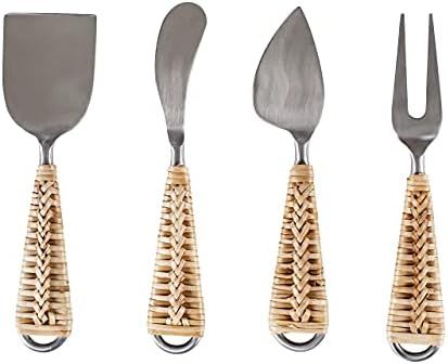 Cheese Knife Set, Stainless Steel Cheese Slicer Cutter Spreader Fork, Rattan Cheese Knives Perfec... | Amazon (US)