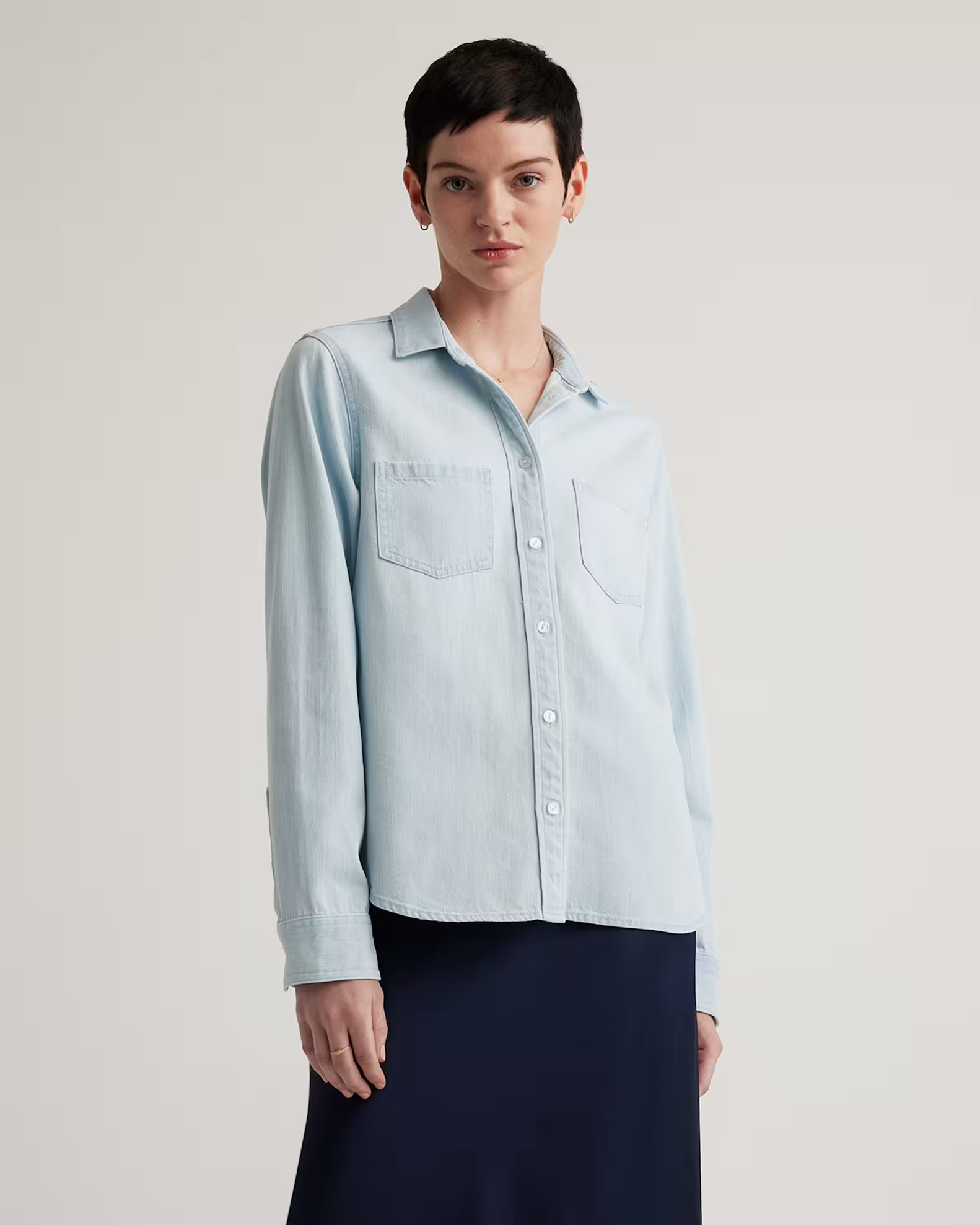 Distressed Denim Shirt in Light Chambray | Quince