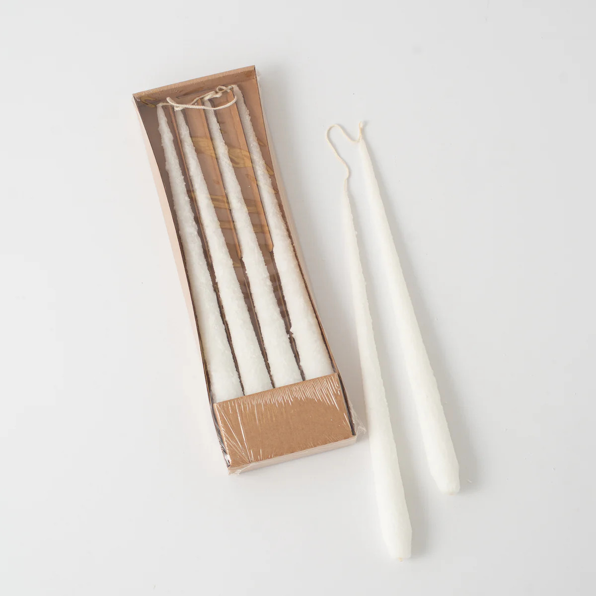 Hand-Dipped Skinny Taper Luxury Wax Candle - White Snow Covered | Darby Creek Trading